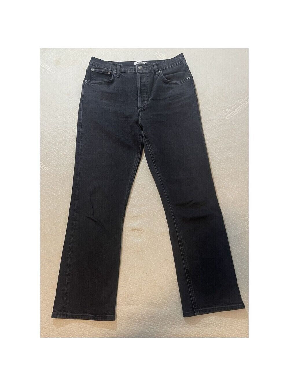 Agolde Riley High Rise Straight Crop Jeans Womens Size 28 Button Fly Black Denim